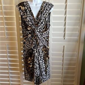 Chico's Black and Brown Animal Print Midi Dress